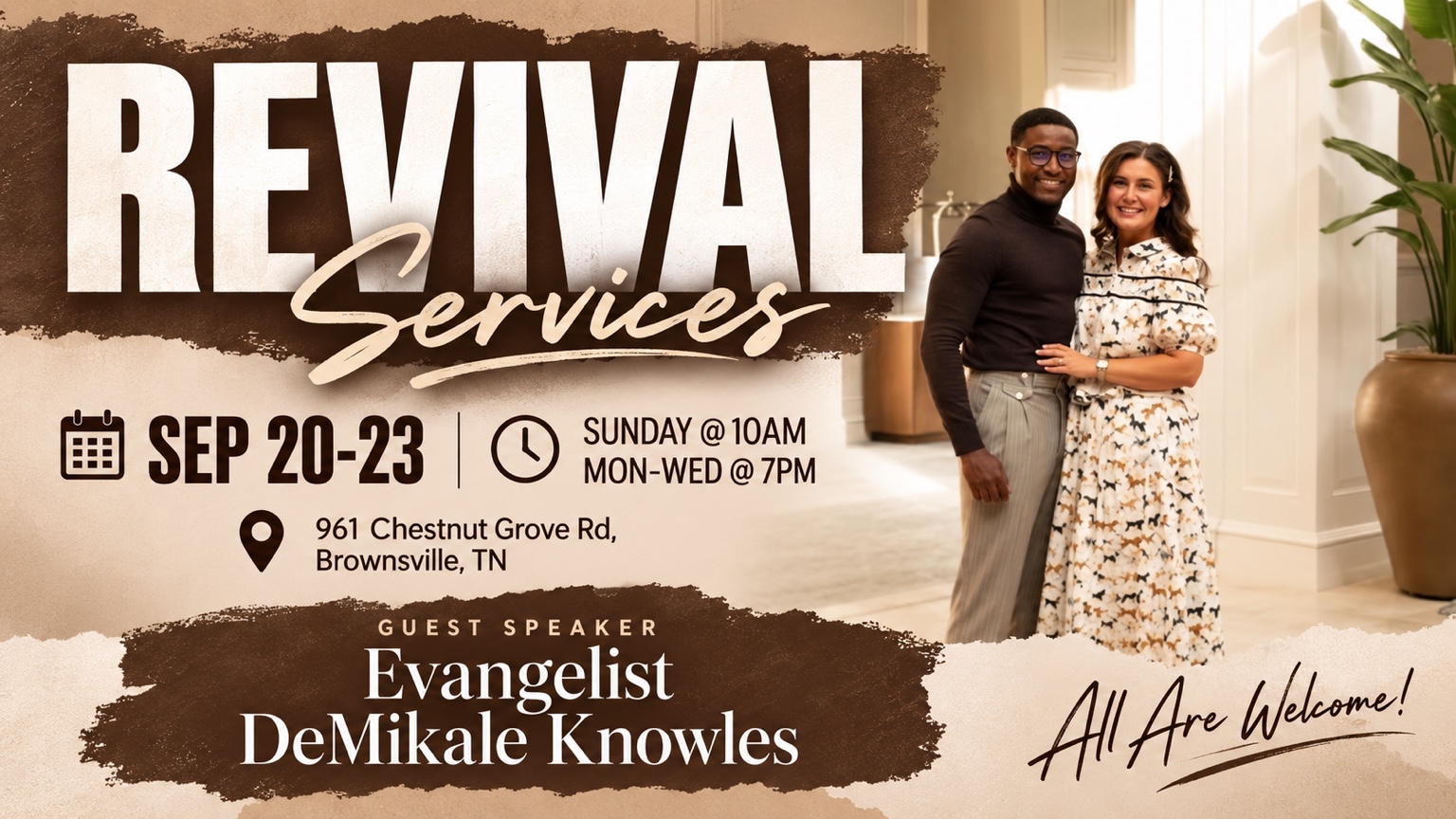 Revival Services September 20 through 23 at Brownsville FUPC with guest speaker Evangelist DeMikale Knowles